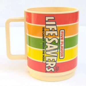 Vintage 1980s Promotional Deca Lifesavers Five Flavor Candy Roll Plastic Mug